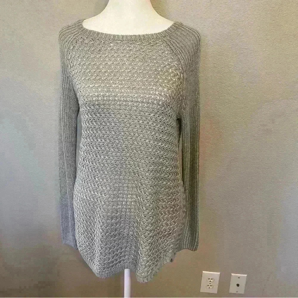 Apt. 9 gray and sparkly silver long scoop neck sweater size small